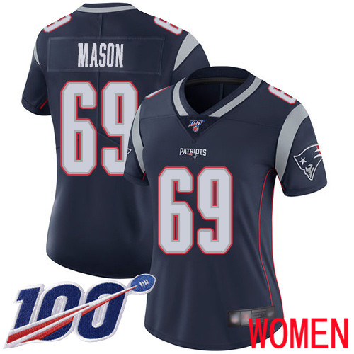 New England Patriots Football #69 100th Season Limited Navy Blue Women Shaq Mason Home NFL Jersey